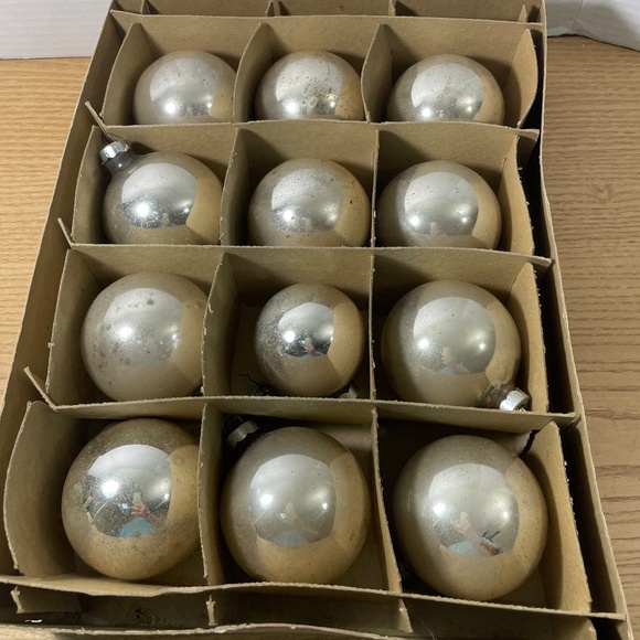Vtg George Franke Sons Co Christmas Ornaments Silver Glass Orig Box 1950s USA - Picture 1 of 6